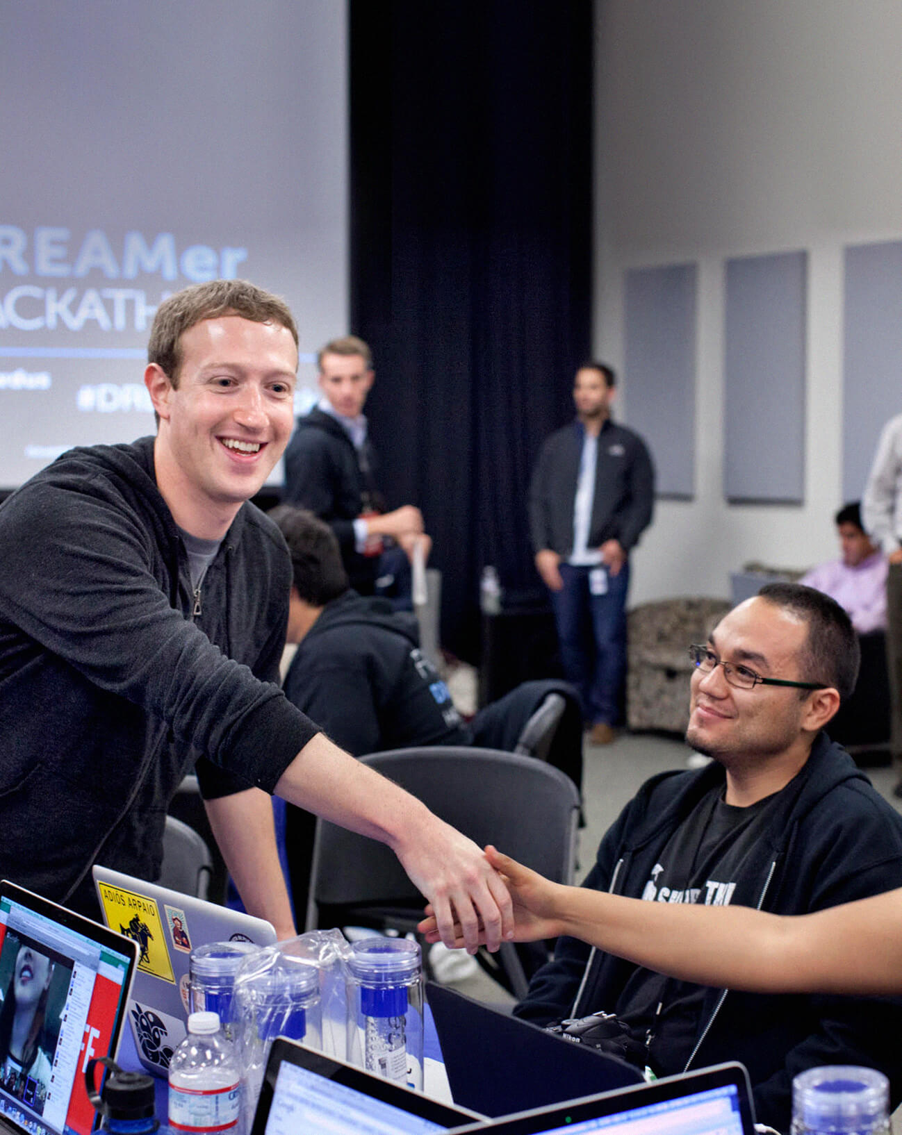 Mark Zuckerberg, CZI and FWD.us Co-Founder, and the late Celso Mireles, Co-Founder of the AZ Dream Act Coalition and a passionate immigration reform advocate, at a FWD.us hackathon to build tools and apps that support dreamers. Photo courtesy of FWD.us. 