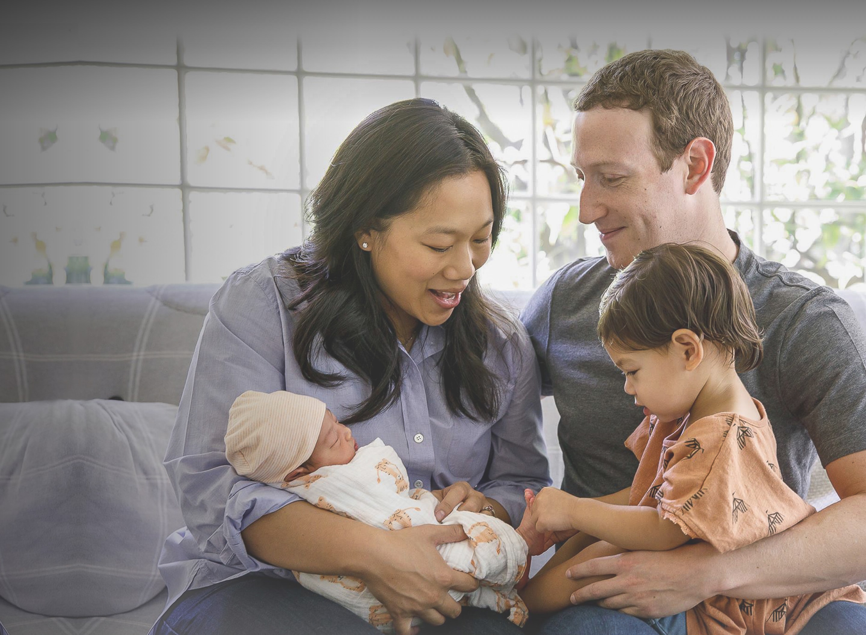 Priscilla Chan and Mark Zuckerberg, at home with their daughters Max and August (CZI Annual Letter).