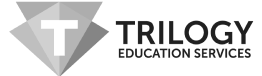 Trilogy Education Services logo, with white letter "T" over a 3D group of inverted gray triangles at left (CZI venture investments portfolio).