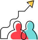 Stylized "Learn About Our Grantees" icon of two interconnected figures beneath a diagonal ascending arrow (CZI Imaging).