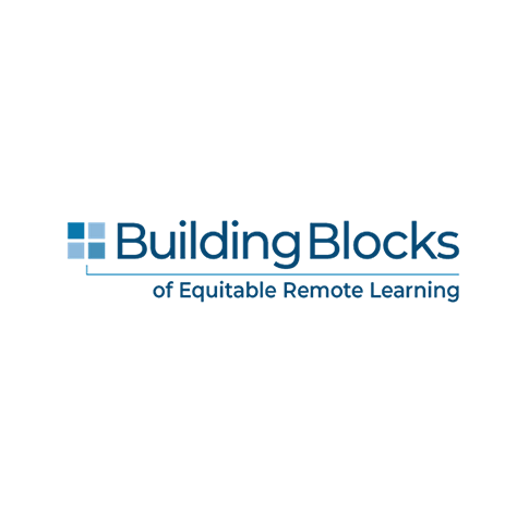 Building Blocks logo, in blue underlined text with the phrase "of Equitable Remote Learning" beneath, and an icon of four blue squares at left (CZI Education Resource Library).