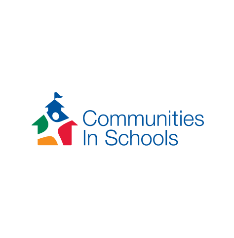 Communities In Schools logo, with blue text, and a red, green, yellow, and blue schoolhouse icon at left (CZI Education Resource Library).
