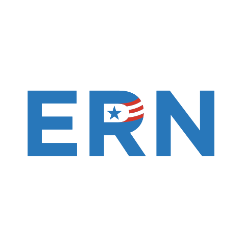 Education Reform Now (ERN) logo, in blue text with red and white stripes and a blue star inside the letter "R" (CZI Education Resource Library).