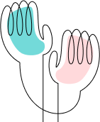 Stylized "Fostering Collaboration in Science" icon of two raised hands, one blue and one pink.