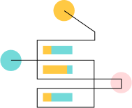 Stylized "Open Sharing of Scientific Knowledge" icon of a circuit with three horizontal blue and yellow bars, and three yellow, blue and pink dots.