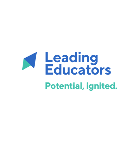 Leading Educators logo, with blue and cyan with folded triangular icon at left (CZI Education Resource Library).