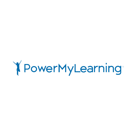 PowerMyLearning logo, with blue text and an icon of a person at left, standing on one leg with outstretched arms (CZI Education Resource Library).