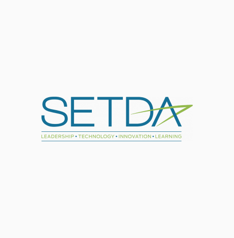 State Education Technology Directors Association (SETDA) logo in blue, with a green slash mark over the "A" and the phase "Leadership, Technology, Innovation, Learning" below (CZI Education Resource Library).