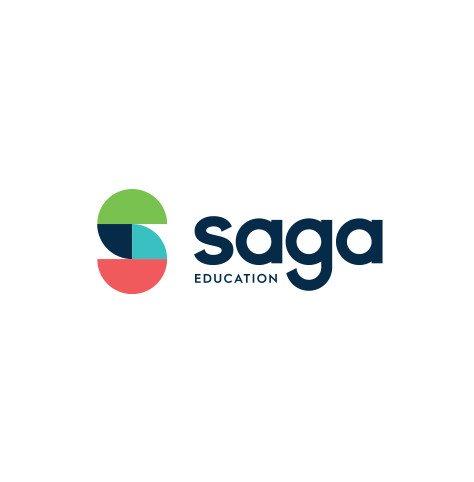 Saga Education logo, with navy blue text, and "S" icon in green, navy, cyan, and red at left (CZI Education Resource Library).