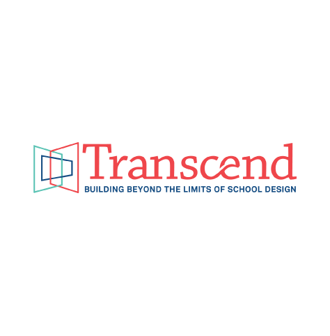 Transcend logo, in red and blue, with icon of angled multi-color rectangles at left, and the phrase "Building Beyond the Limits of School Design" below (CZI Education Resource Library).