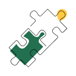 Stylized "We support interdisciplinary research collaborations" icon of two interlocked puzzle pieces, green and white with yellow dot.