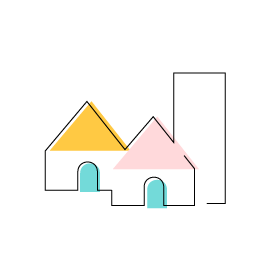 Stylized Community icon of houses and buildings.