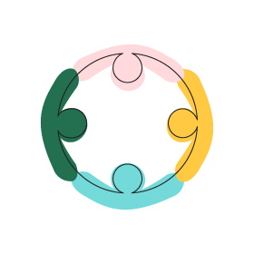 Stylized CZI Racial Equity, Diversity & Inclusion "Join Our Mailing List" icon of four people standing in a circle, holding hands.