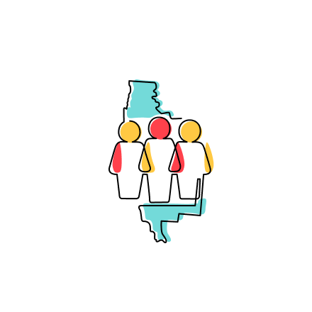 Stylized CZI "Movement" capacity building approach icon of three interconnected people, standing side by side.