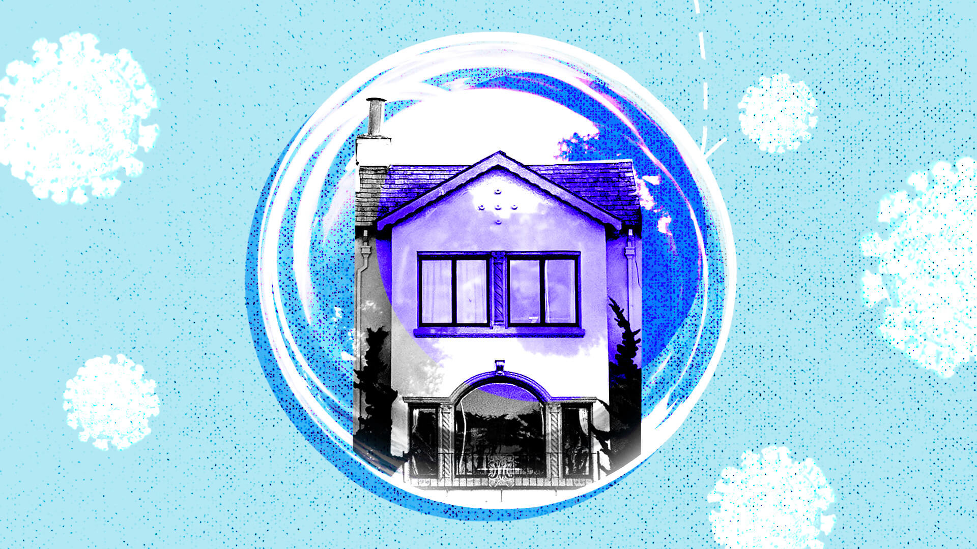 An image of a house in a blue bubble. 