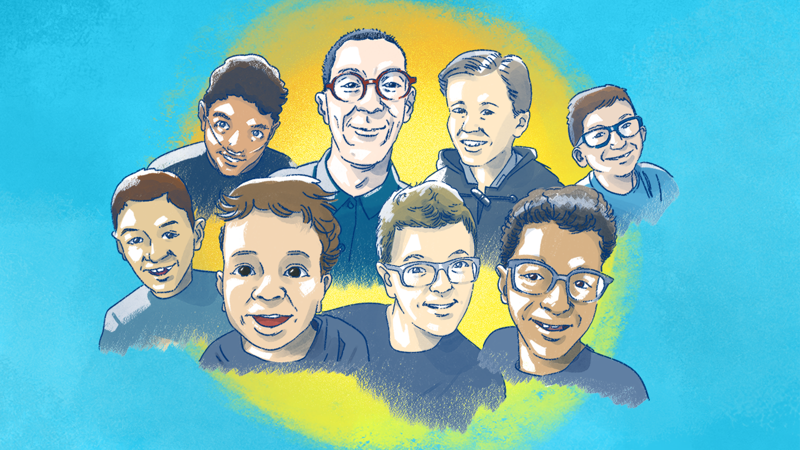 Illustrations of a diverse group of male individuals.