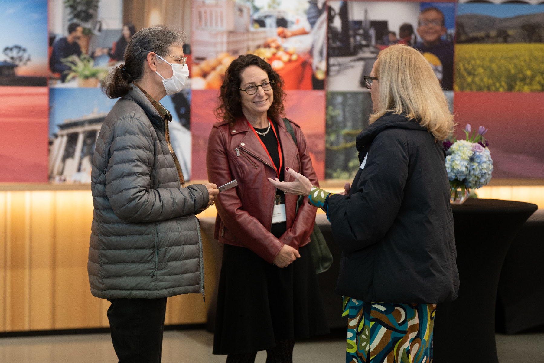 Guests chat in the CZI Community Space during an Open House on January 18, 2024.