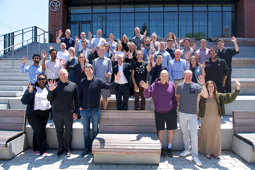 Participants of the Synthetic Biology Workshop stand on the steps at the CZI headquarters in Redwood City, CA.