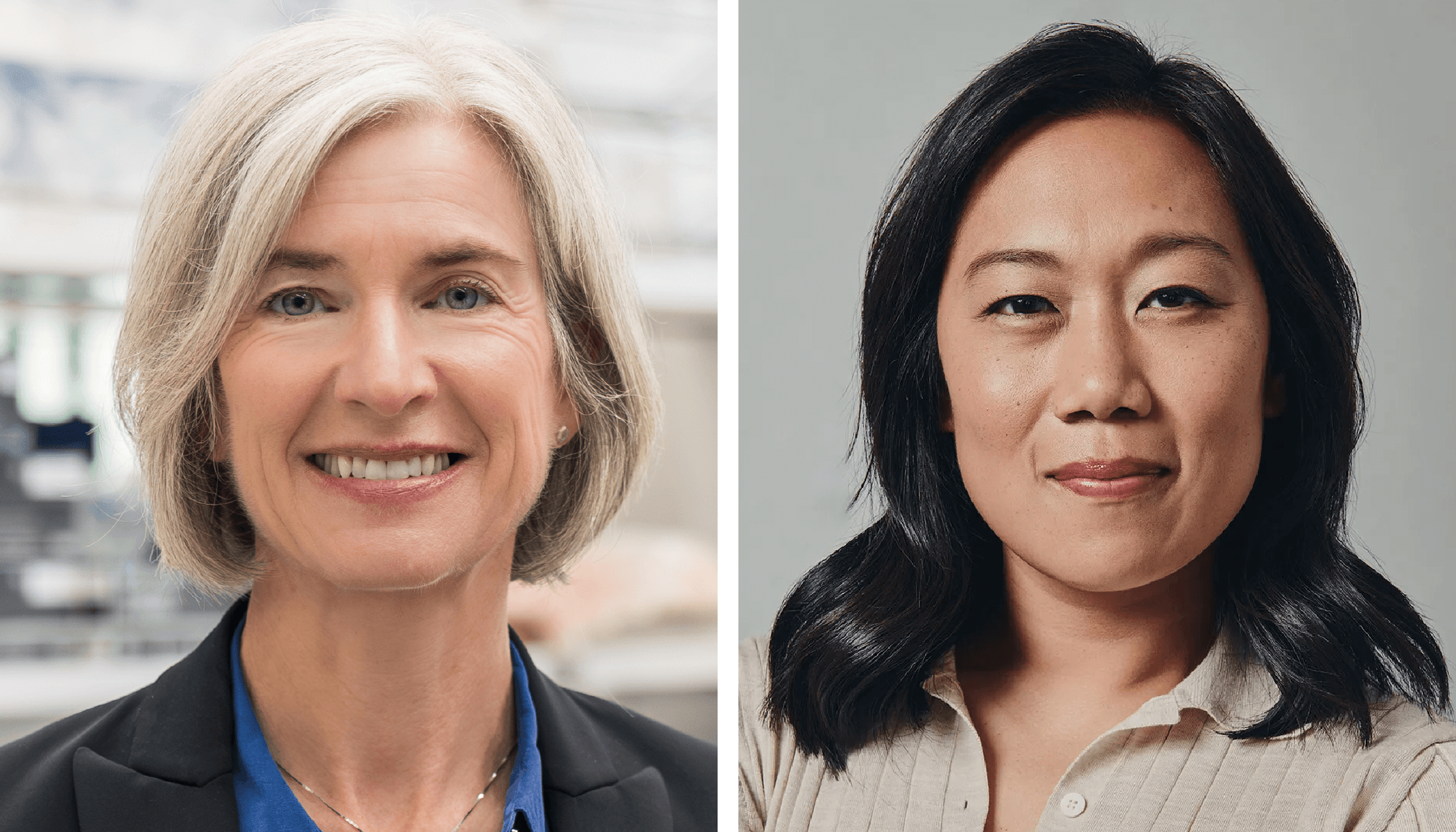 Side-by-side headshots of Jennifer Doudna and Priscilla Chan.