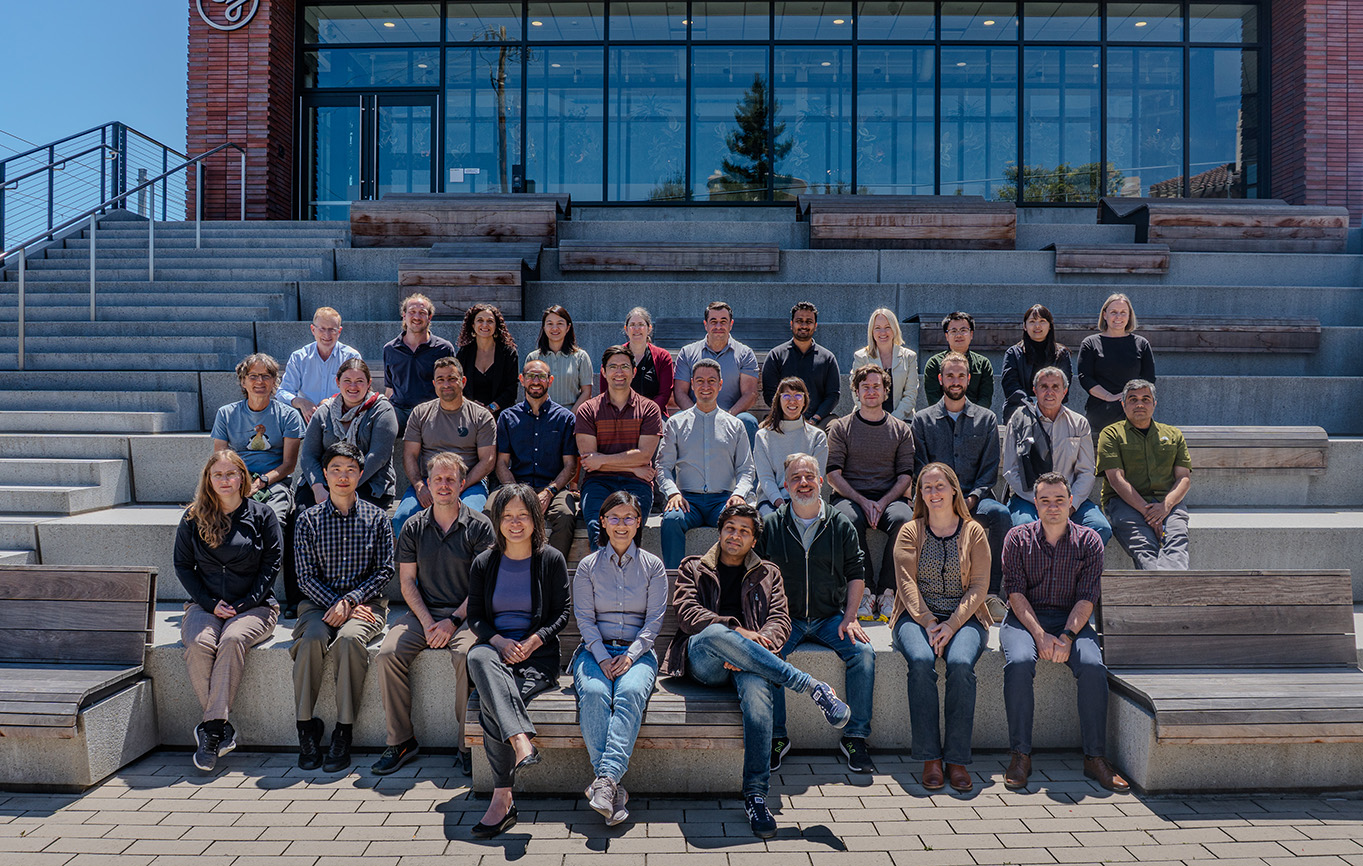 Participants of the CZI Workshop: Building towards domain-appropriate AI models from bioimaging data meeting on the steps of the CZI headquarters in Redwood City, CA.