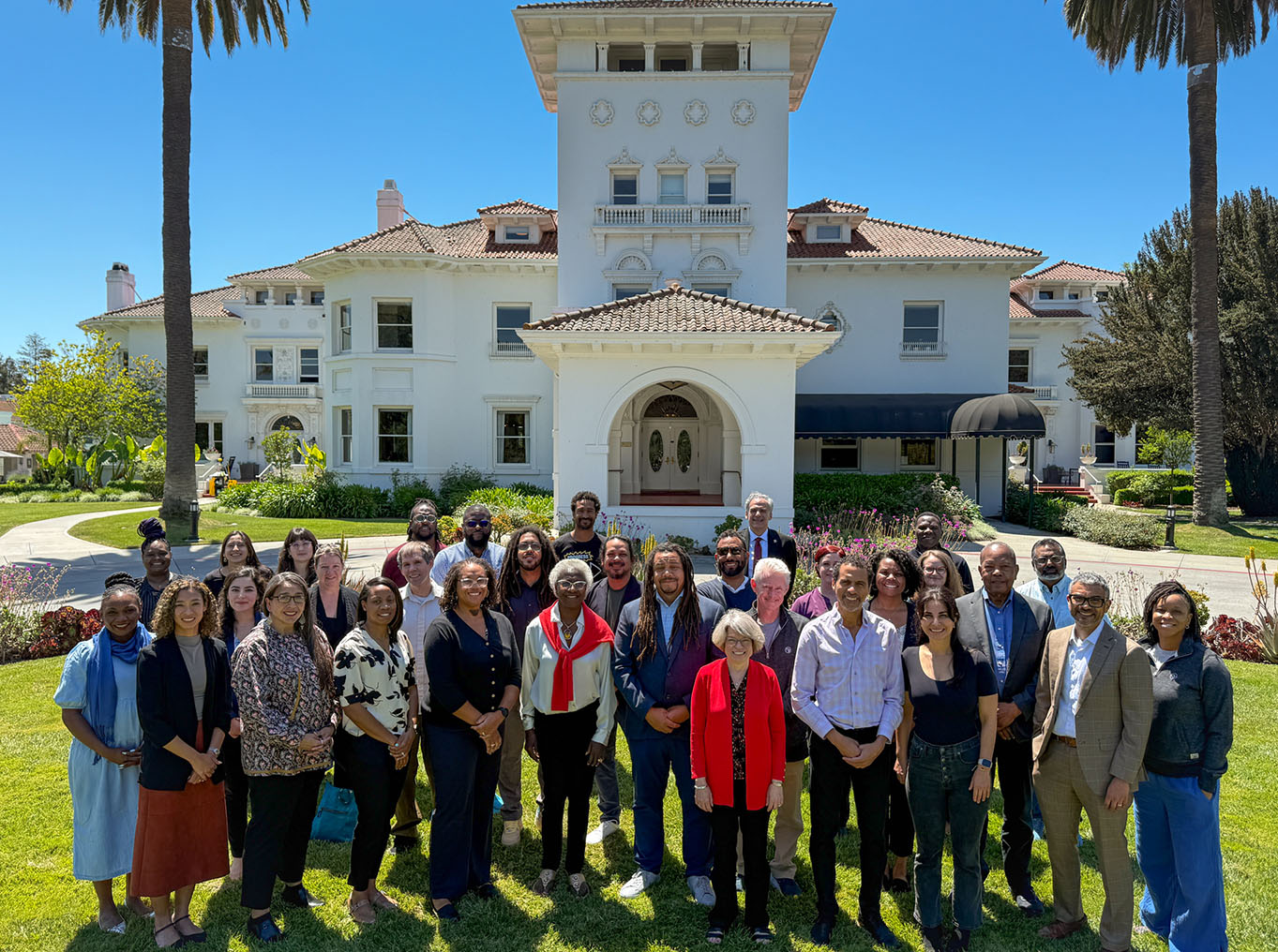 Participants of the Science Diversity Leadership 2025 Grantee Meeting on the front lawn of the Hayes Mansion in San Jose, CA.