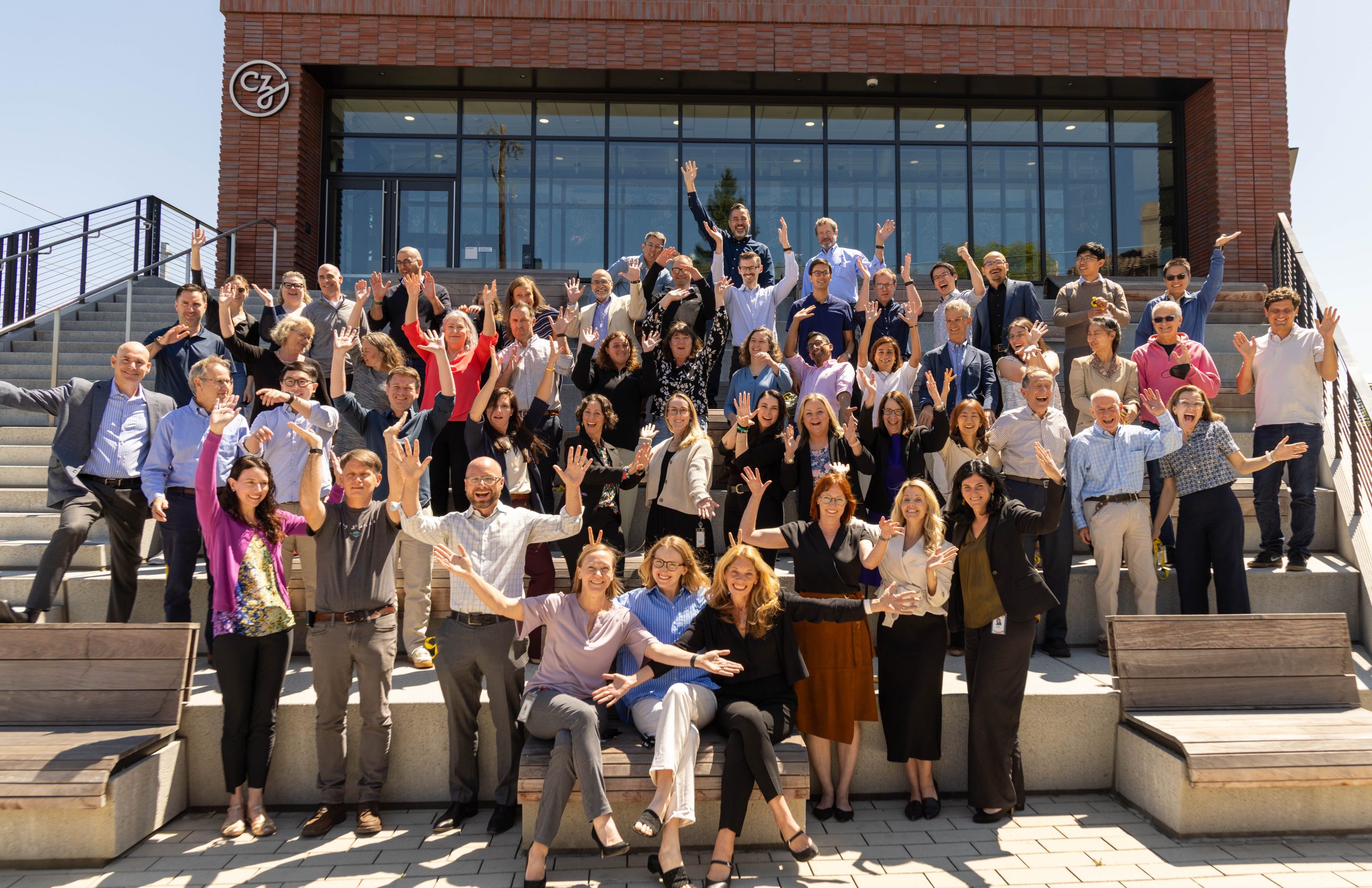 Participants of the Ciliopathies in Focus meeting on the steps of the CZI headquarters in Redwood City, CA.