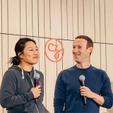Priscilla Chan and Mark Zuckerberg speaking at a CZI event
