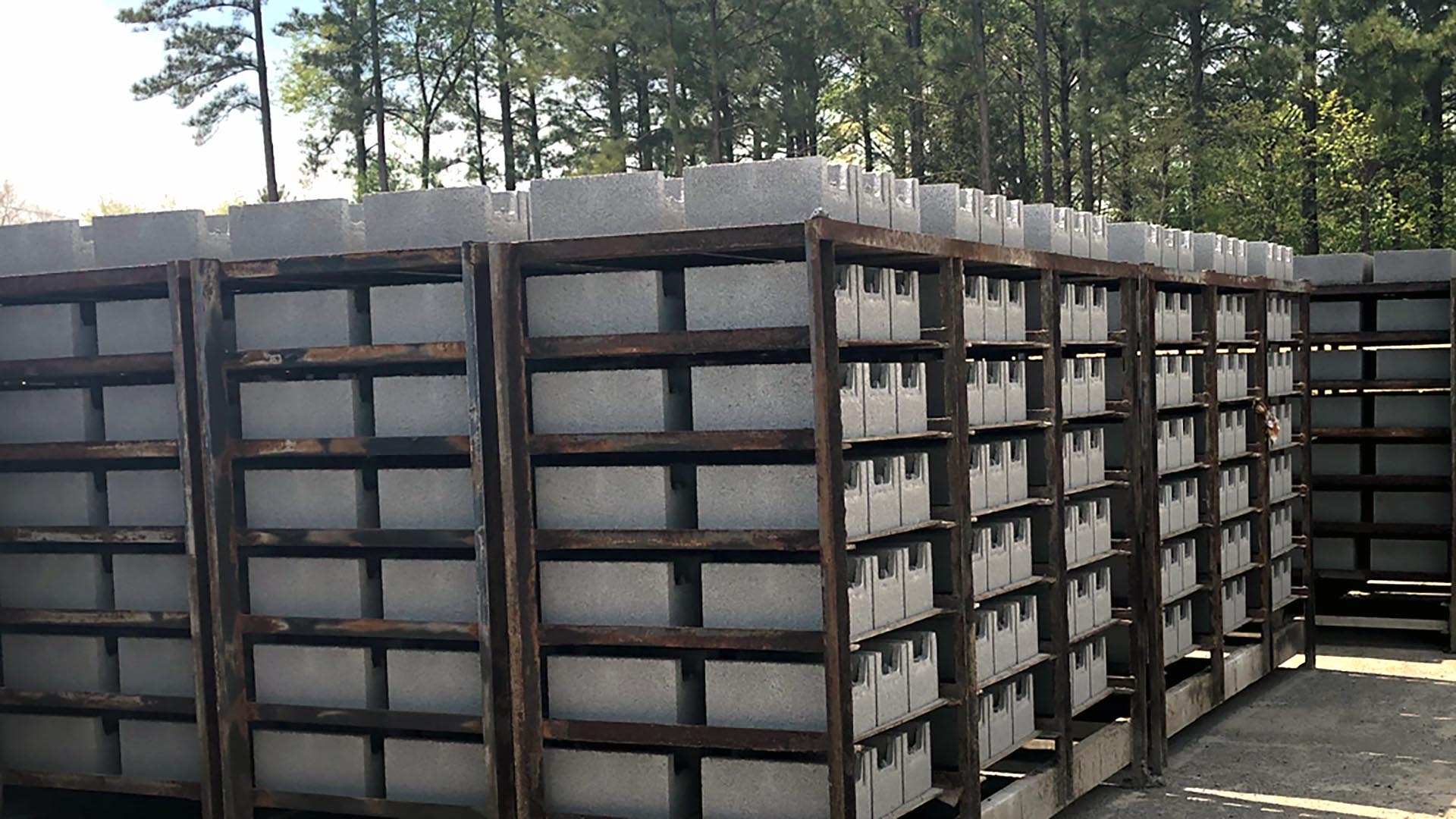Stacks of gray concrete blocks