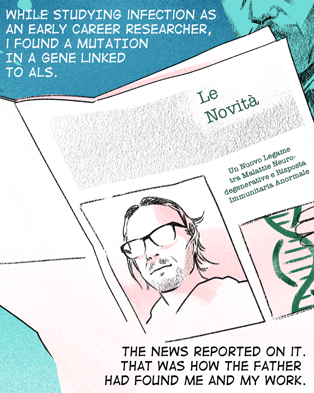 Illustration of newspaper, on the cover is a photo of Ivan Marazzi