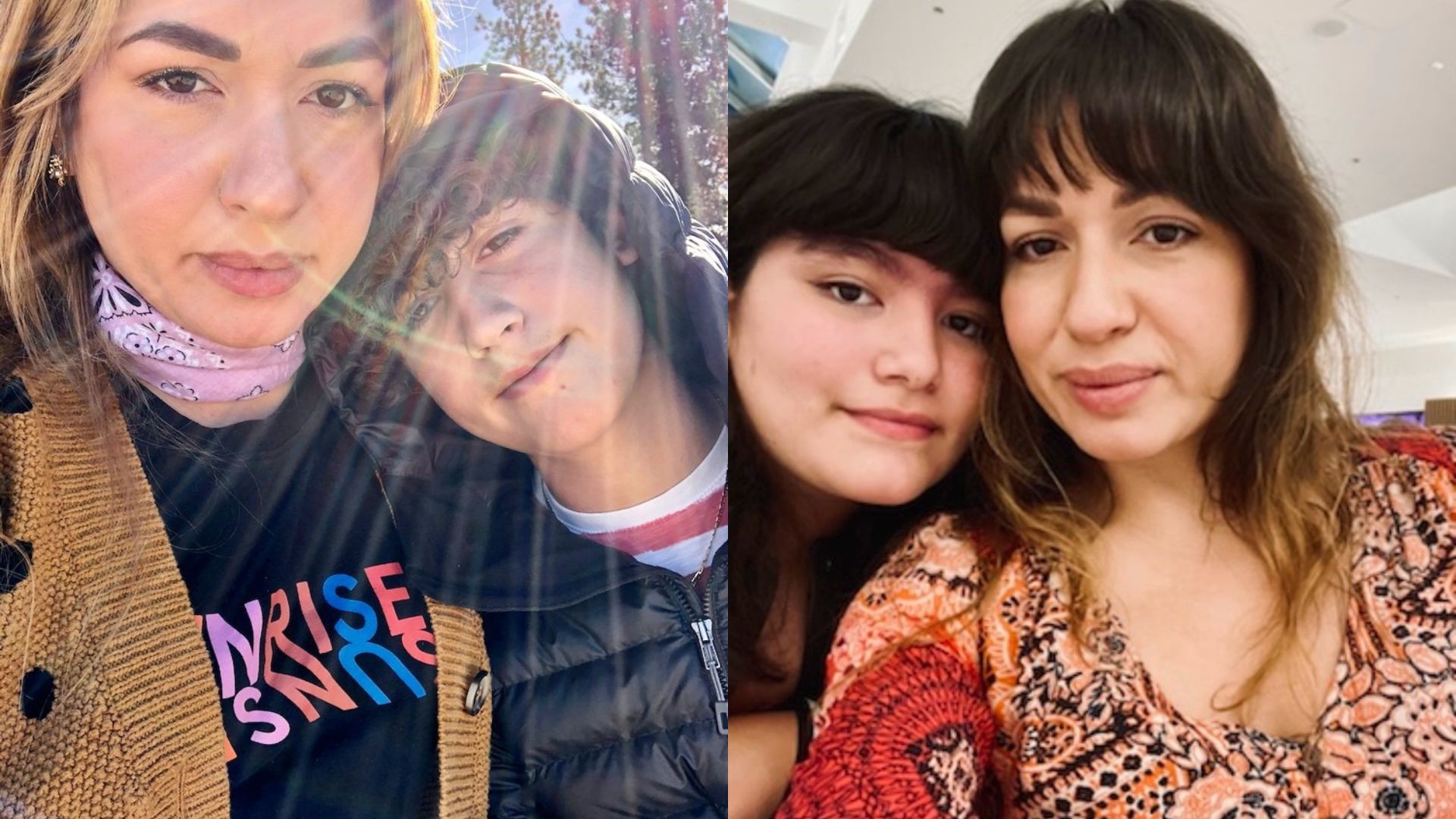 Side-by-side photos of a woman and her children.